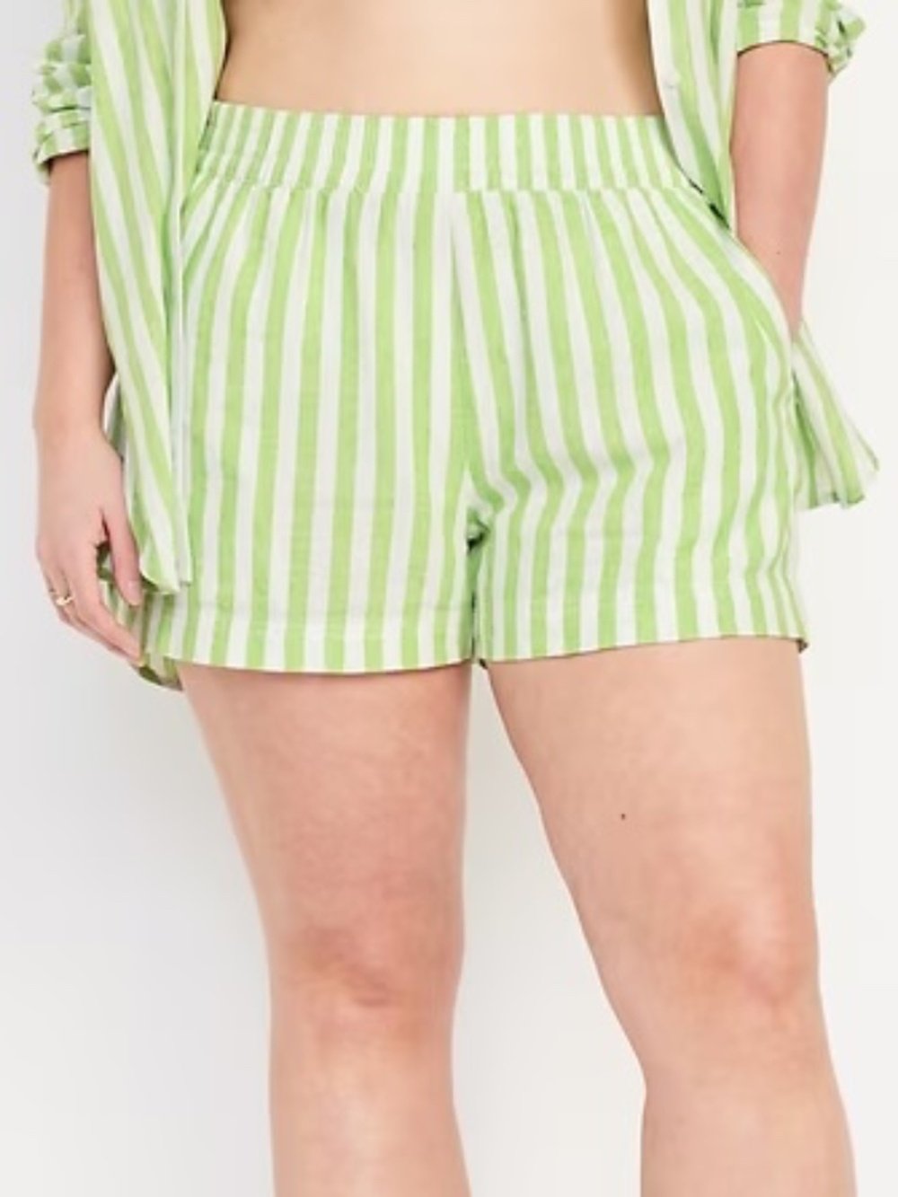 Striped Green and White Linen Old Navy Women's Shorts Size S